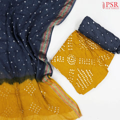 Mustard Yellow Crushed Bandhini Cotton Dress Material