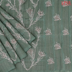 Grey Green Kosa Embroidery Saree