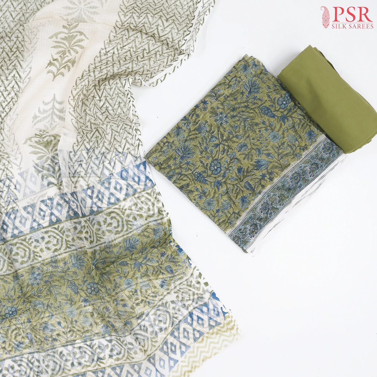 Pear Green Kota Cotton Dress Material