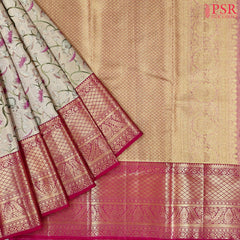Golden Beige Kanchipuram Jacquard Tissue Silk Saree