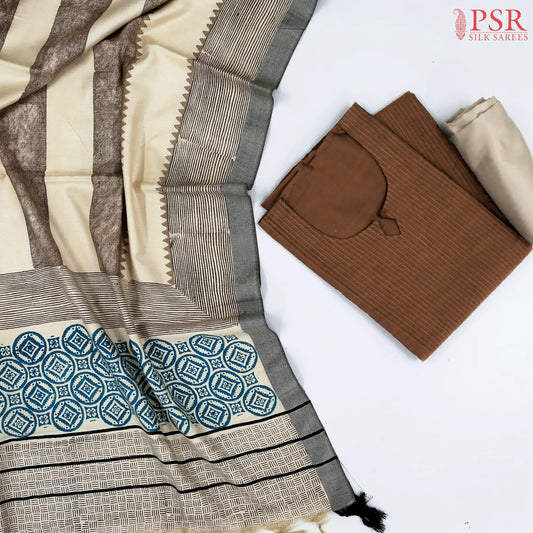 Brown Semi Pashmina Dress Material