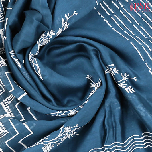Prussian Blue Chanderi Silk Cotton Saree