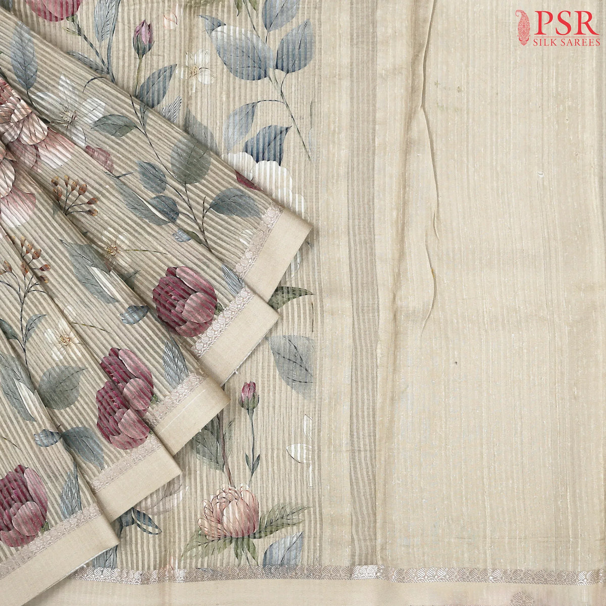 Almond Beige Printed Tissue Saree