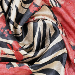 Dark Spruce Blue & Red Tussar Silk Saree