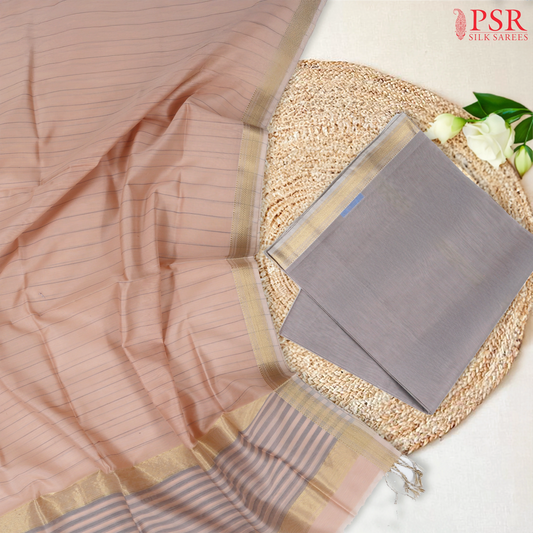 Mink Grey Maheswari Silk Cotton Dress Material
