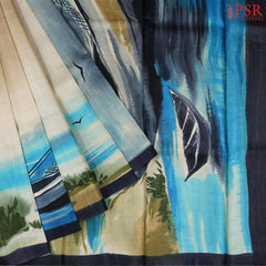 Beige & Blue Kadhi Tussar Silk Saree