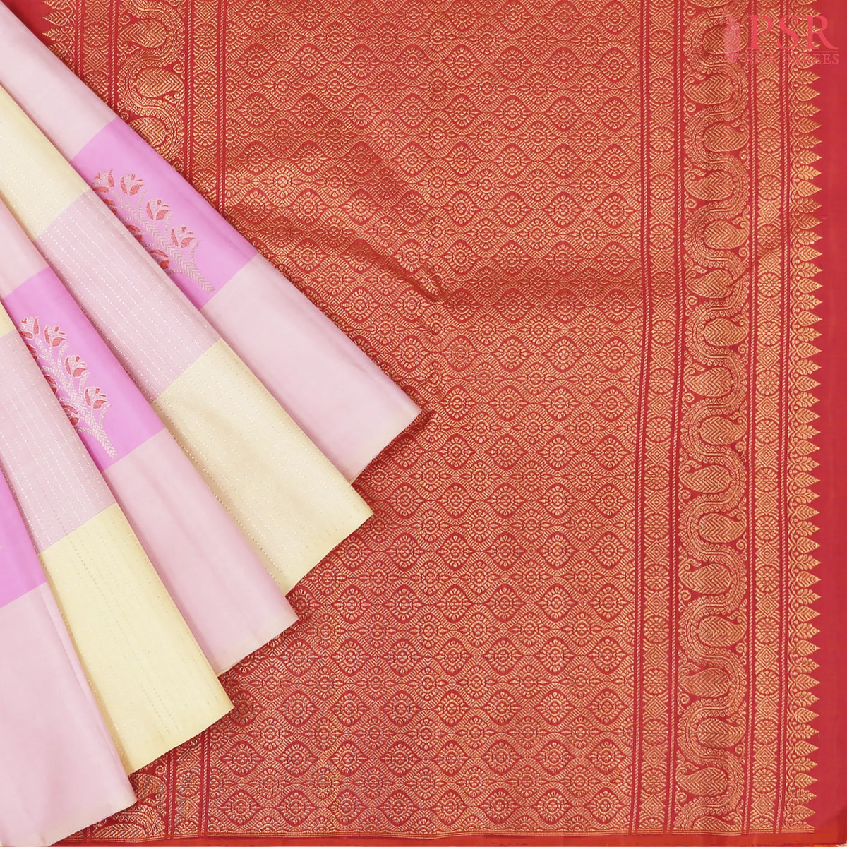 Taffy Pink & Cream Beige Kanchipuram Silk Saree