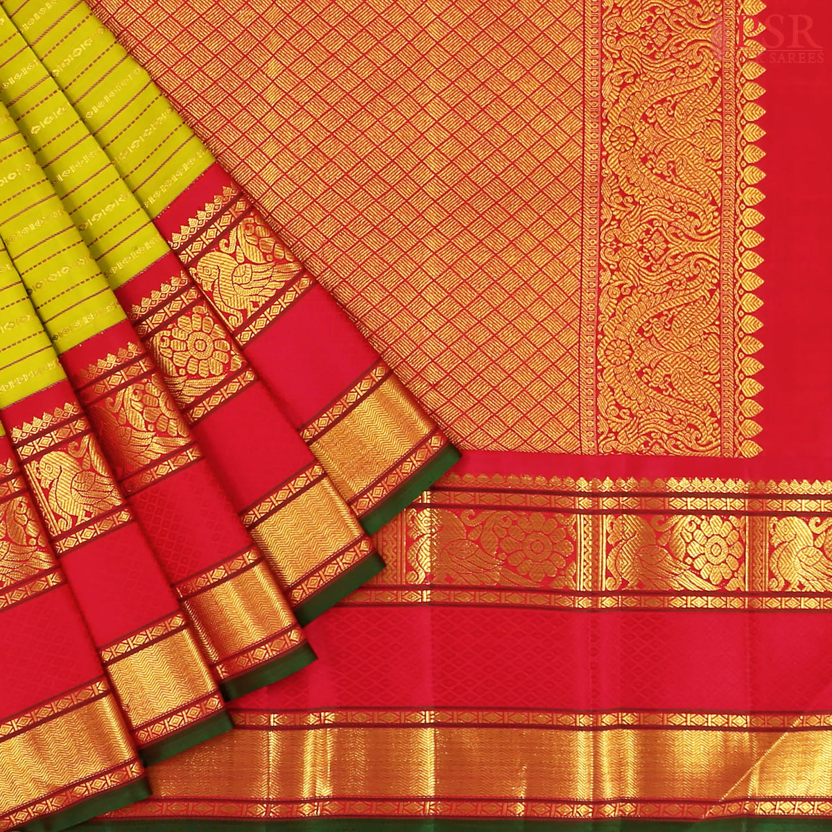 Warm Olive Green Kanchipuram Silk Saree