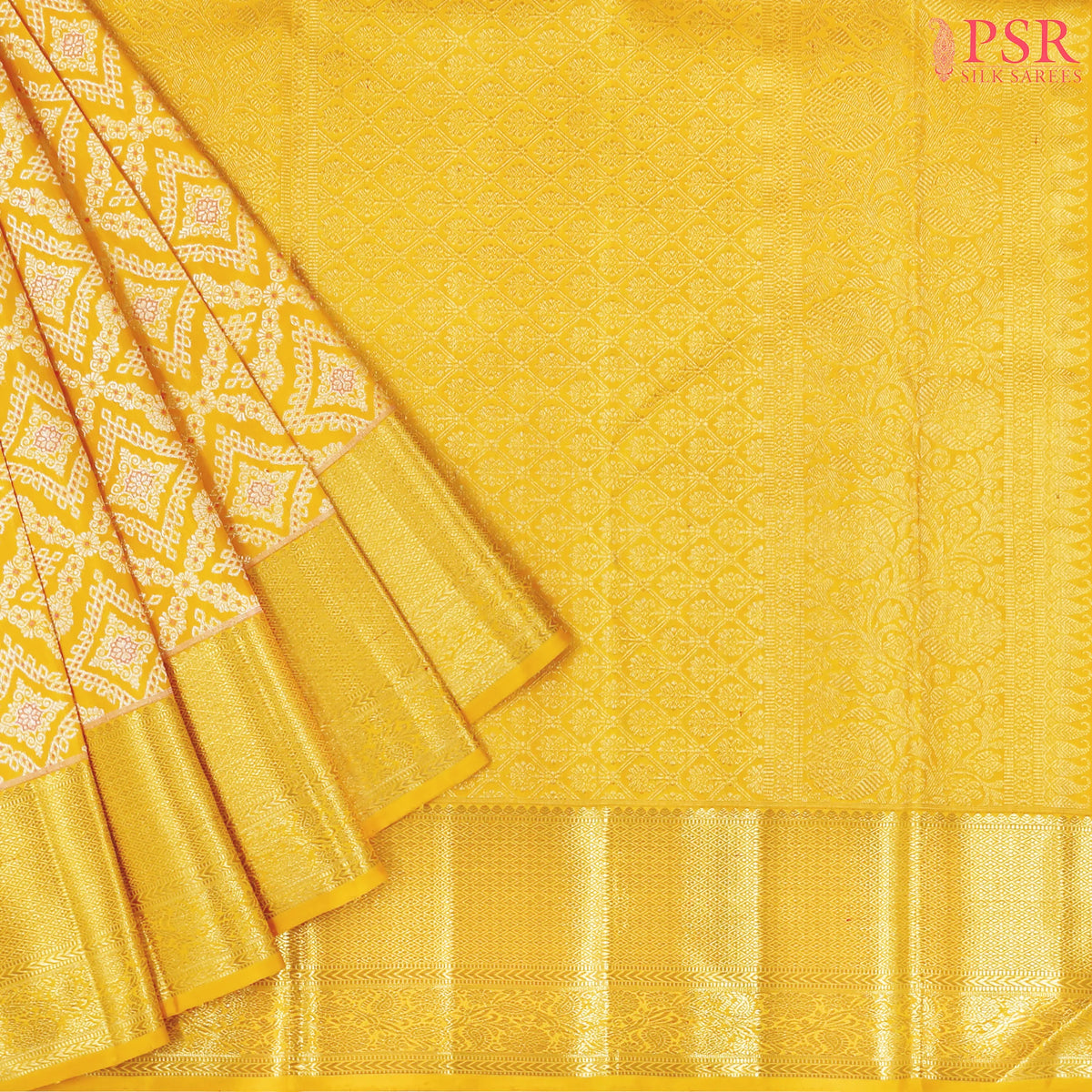 Yellow Kanchipuram Jacquard Silk Saree