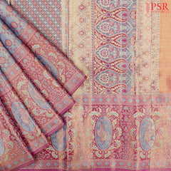 Light Steel Blue Kanchipuram Jacquard Tissue Silk Saree