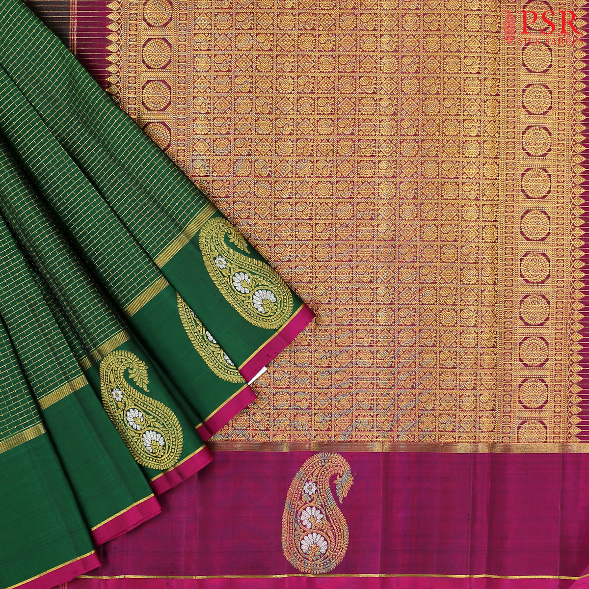 Dark Green Kanchipuram Silk Saree