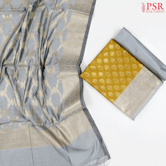 Tuscan Yellow Banaras Silk Cotton Dress Material