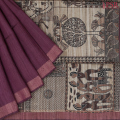 Burgundy Tussar Silk Saree