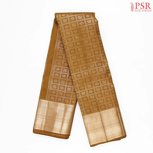Mustard Brown Kanchipuram Jacquard Silk Saree