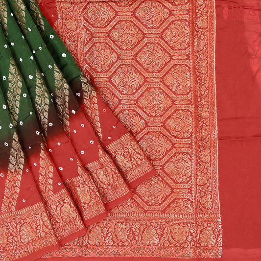 Dark Green Crushed Bandhini Saree