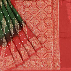 Dark Green Crushed Bandhini Saree