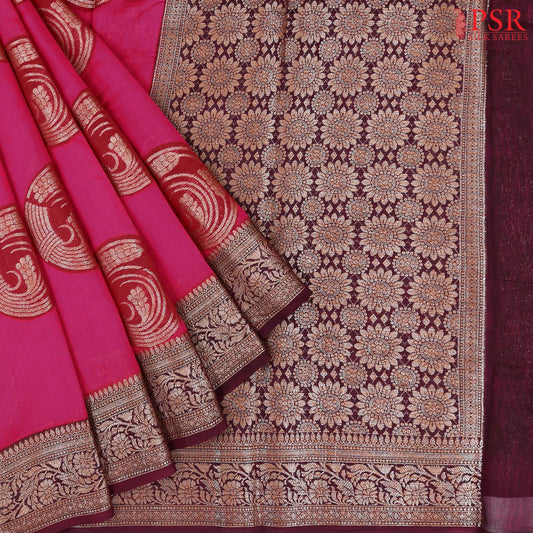 Dark Magenta Pink Chanderi Silk Cotton Saree
