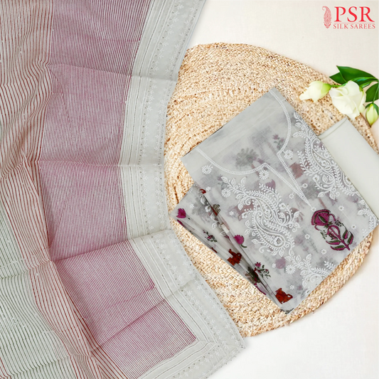 Floral White Pure Cotton Dress Material