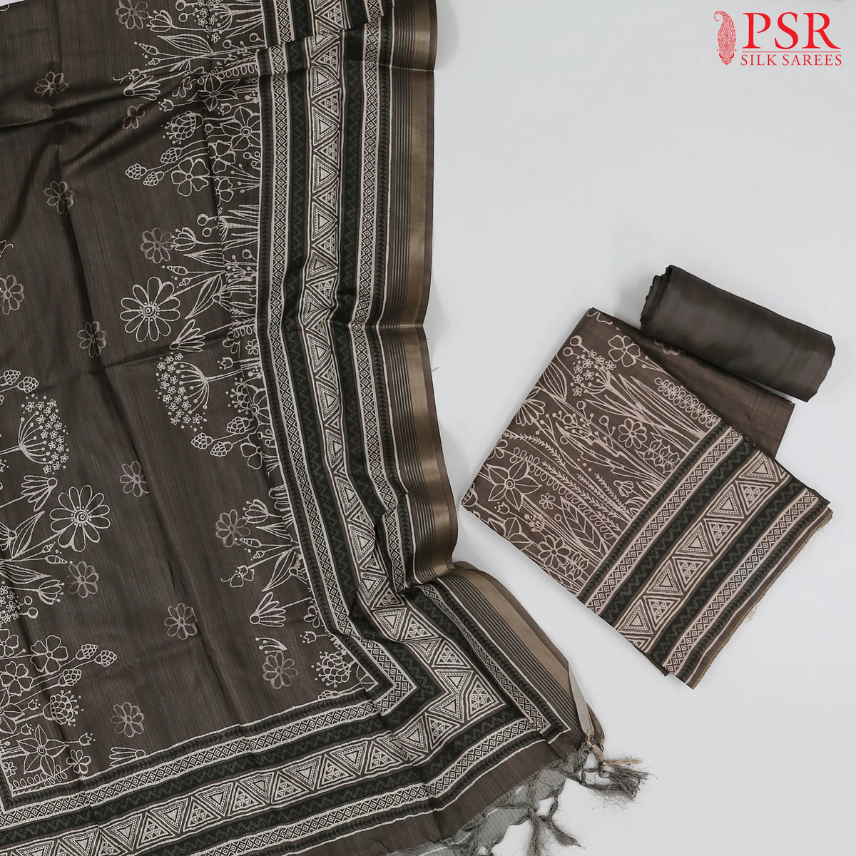 Dark Taupe Silk Cotton Dress Material