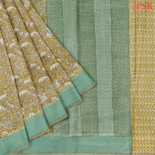 Olive Beige Chanderi Silk Cotton Saree