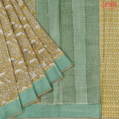 Olive Beige Chanderi Silk Cotton Saree