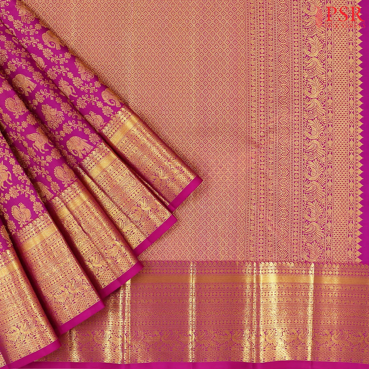 Deep Magenta Kanchipuram Jacquard Silk Saree