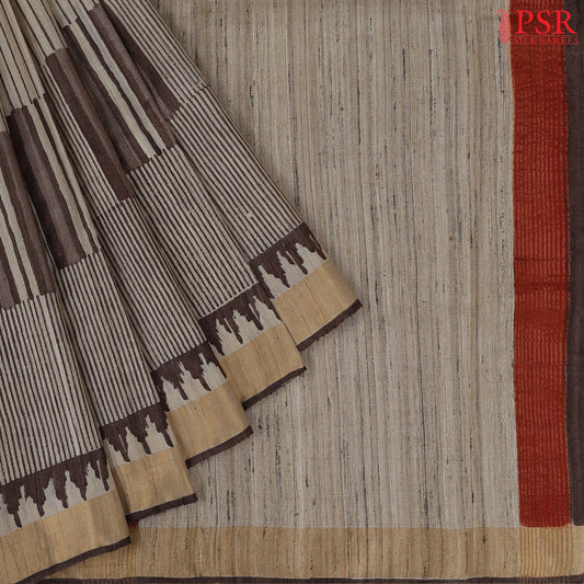 Beige & Brown Gicha Kadhi Tussar Silk Saree