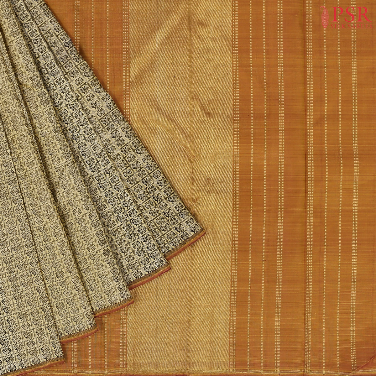 Beige Yellow Kanchipuram Silk Saree
