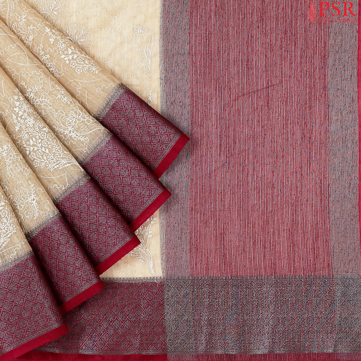 Tussar Beige Bamboo Silk Sarees