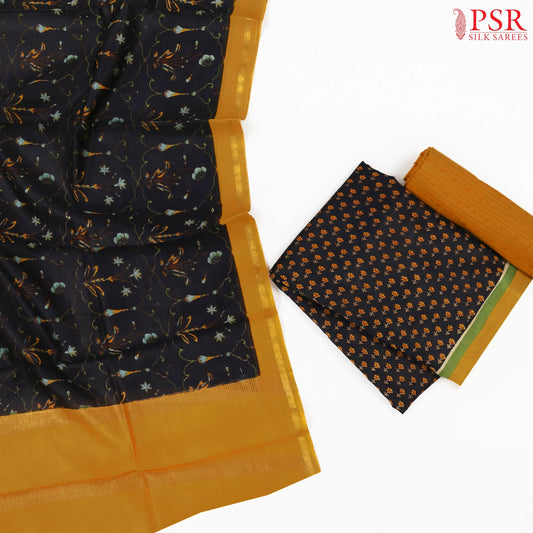 Black & Mustard Maheshwari Silk Cotton Dress Material