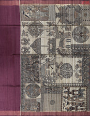 Burgundy Tussar Silk Saree