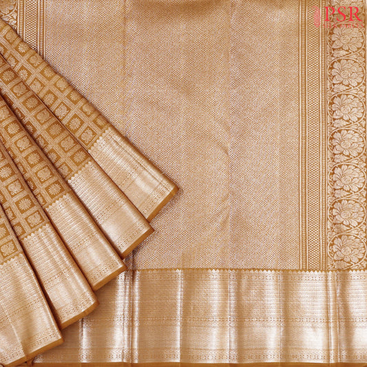 Mustard Brown Kanchipuram Jacquard Silk Saree