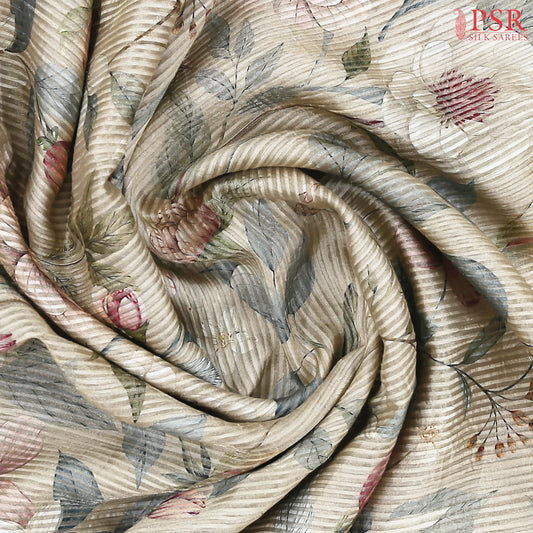 Almond Beige Printed Tissue Saree