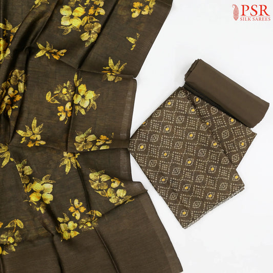 Mocha Brown Tassar Silk Dress Material