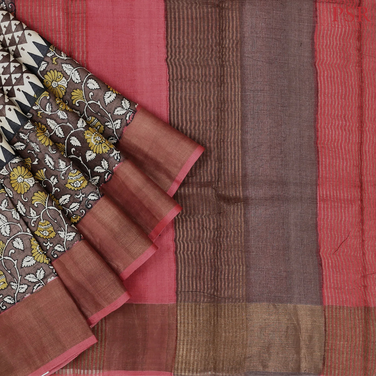 Brown & Beige Tussar Silk Saree