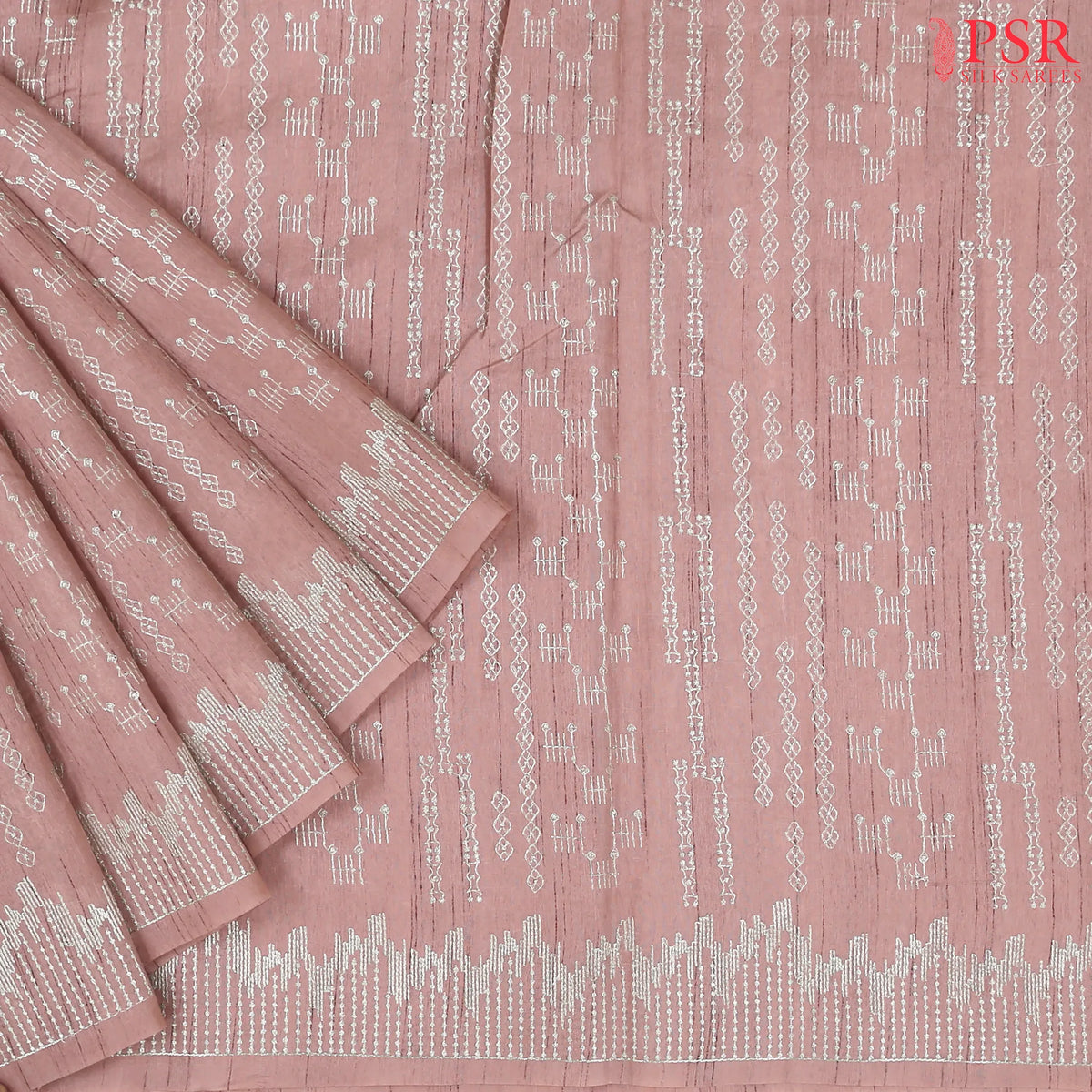 Dusty Rose Semi Tussar Embroidery Saree