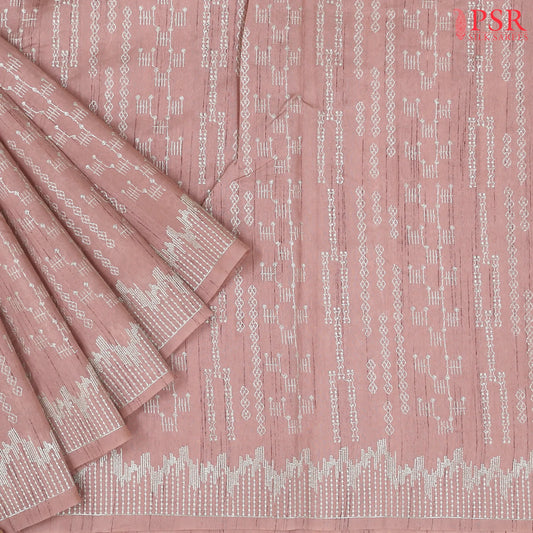 Dusty Rose Semi Tussar Embroidery Saree