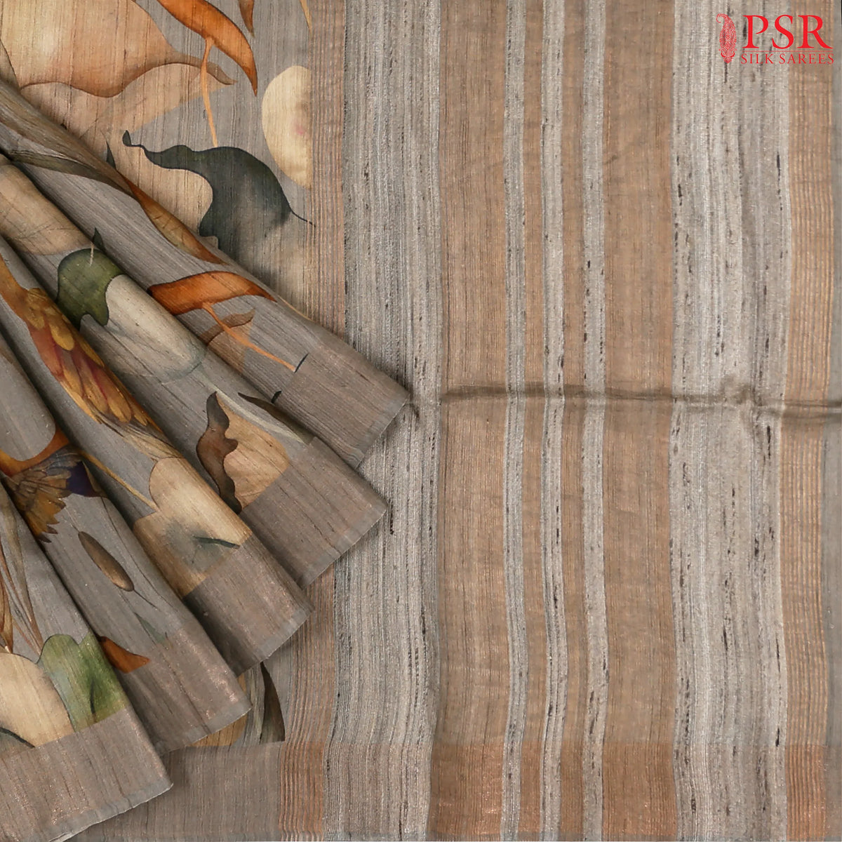 Fossil Grey Kadhi Tussar Silk Saree