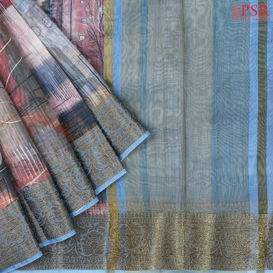 Bluish Grey Silk Cotton Saree