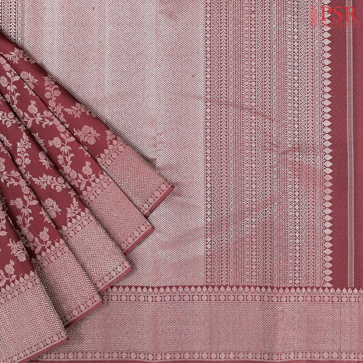 Aesthetic Maroon Kanchipuram Jacquard Silk Saree