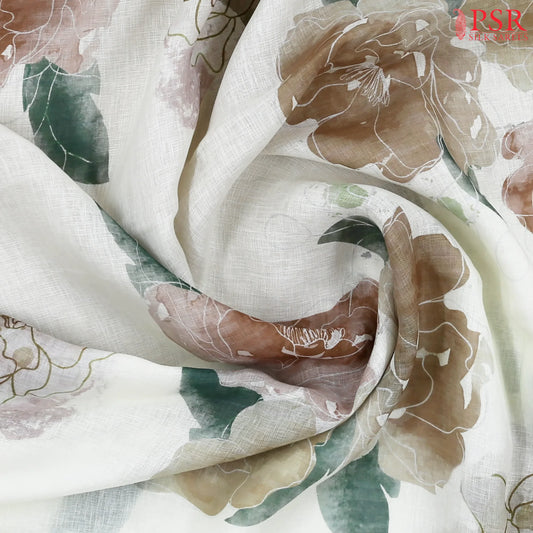 Floral White Linen Saree