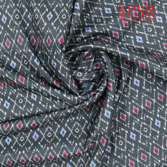 Dark Grey Semi Tassar Ikkat Print Running Material