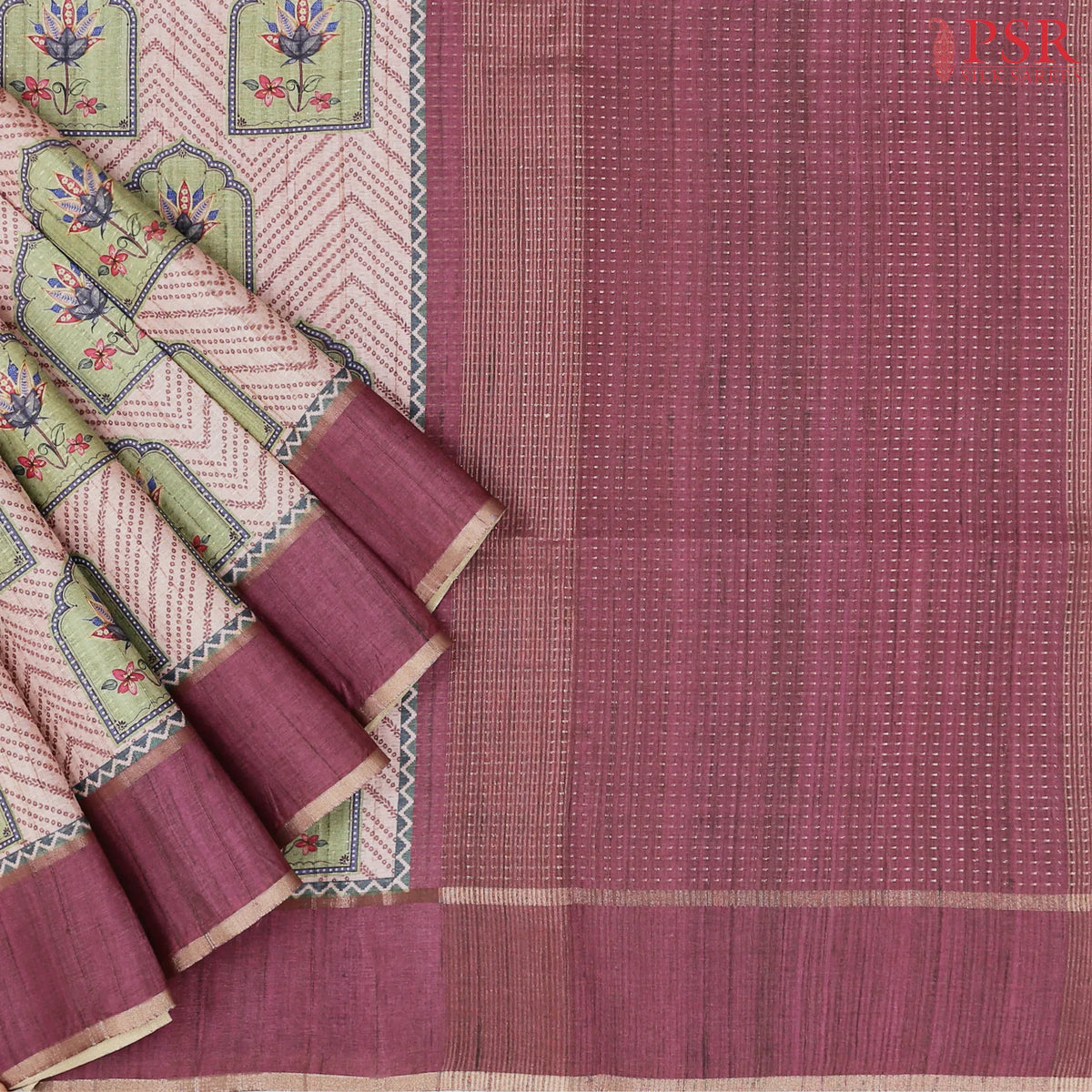 Onion Peach Semi Tussar Saree