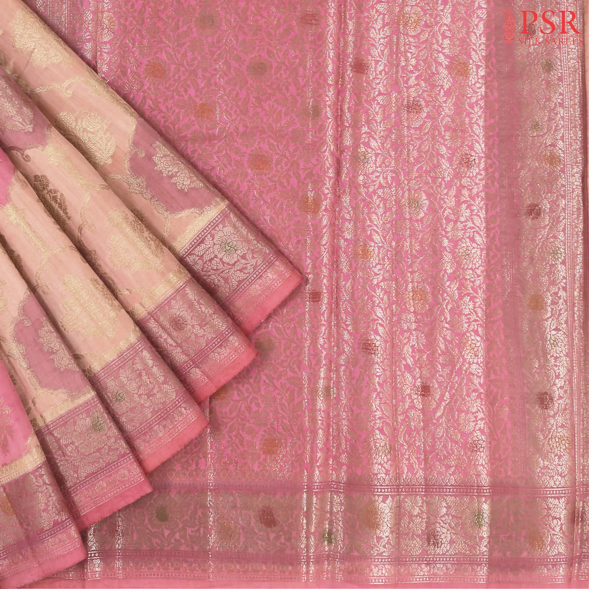 Salmon Pink Chiniya Silk Saree