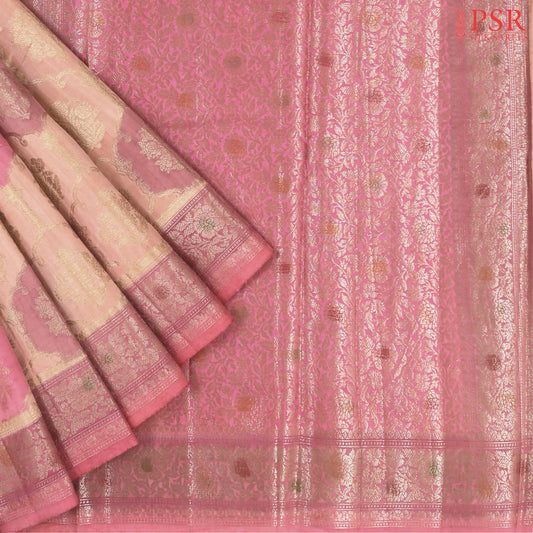 Salmon Pink Chiniya Silk Saree