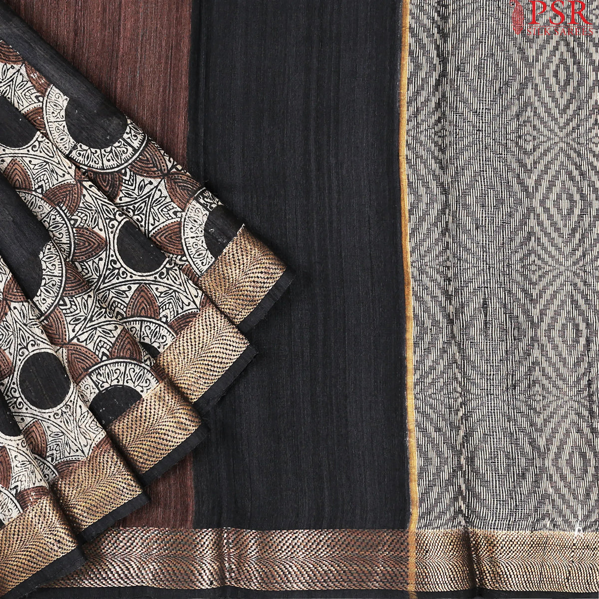 Black Kadhi Tussar Silk Saree