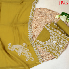 Olive Yellow Pure Silk Cotton Dress Material