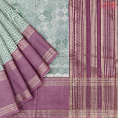 Off White & Turquoise Assam Saree