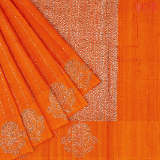 Safety Orange Banaras Jute Silk Saree
