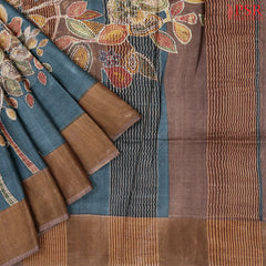 Dark Teal Kadhi Tussar Silk Saree